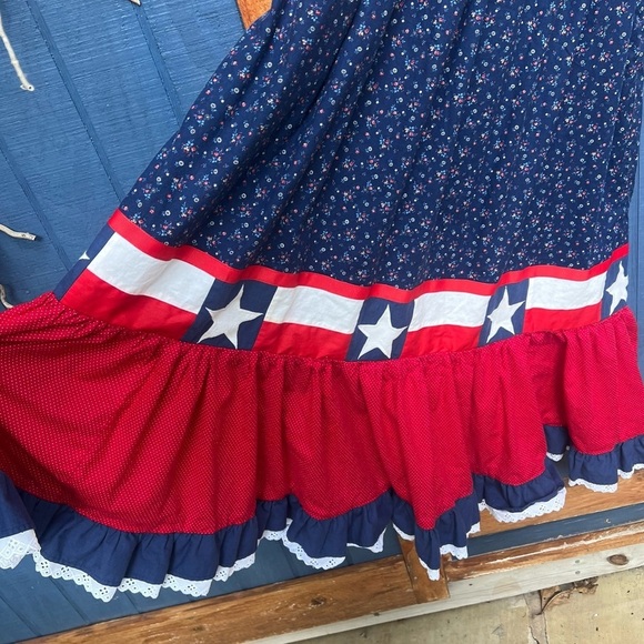 VTG Ruffled Prairie Maxi Skirt Calico Floral Texas Star Line Dancing Rodeo Med - Picture 7 of 12